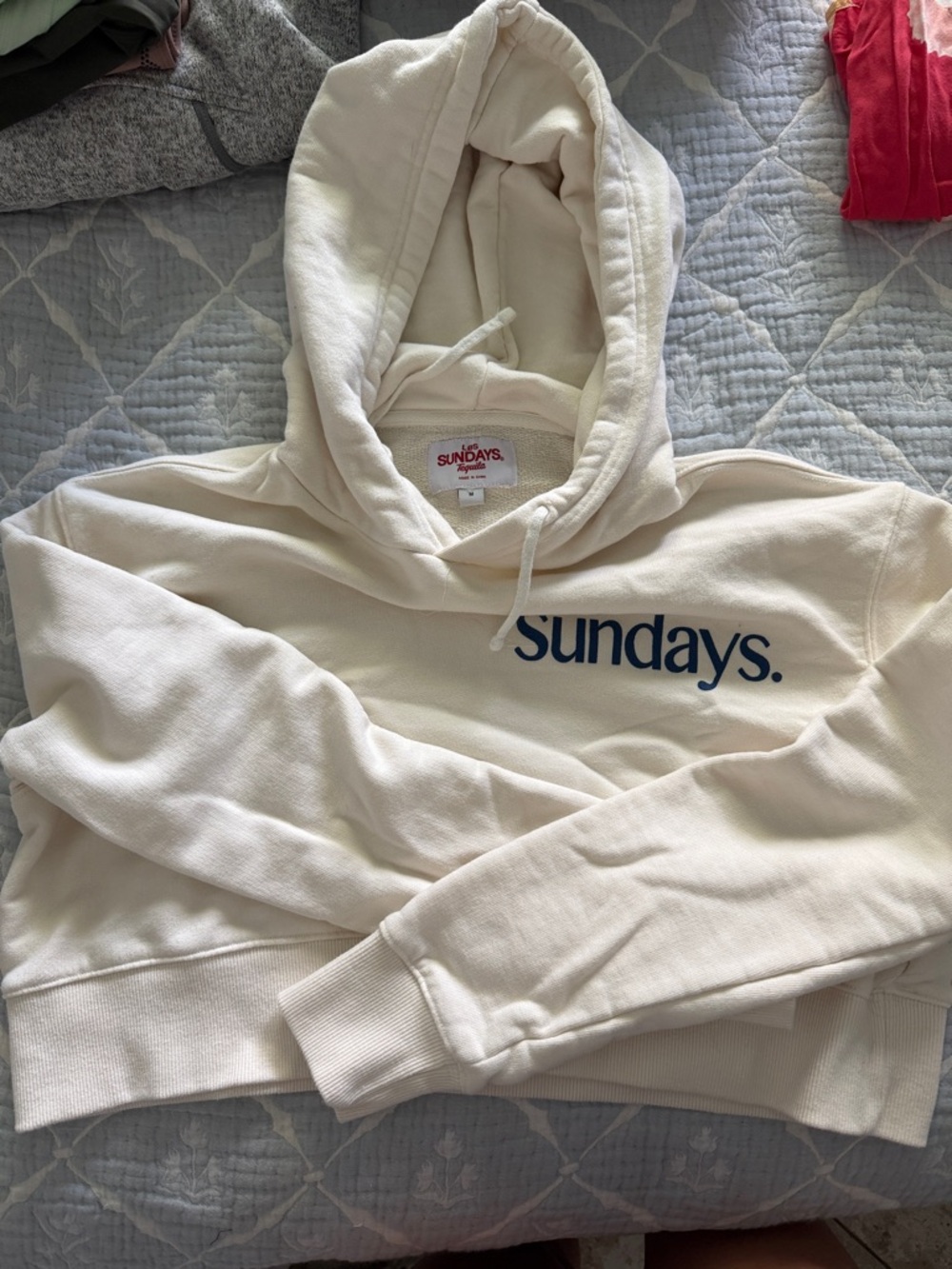 Los Sundays Cropped Hoodie in Cream with Navy Logo
